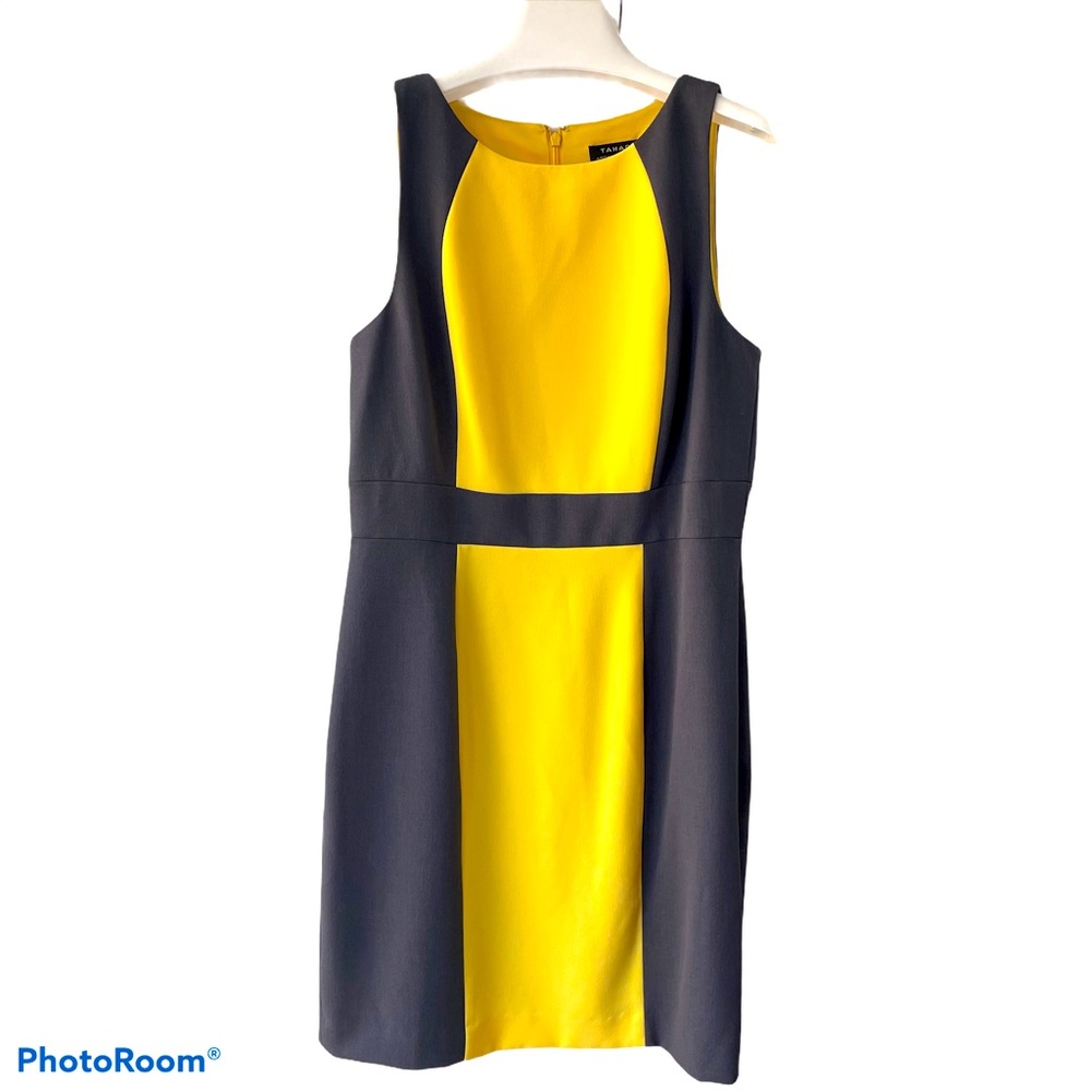 TAHARI Gray and yellow dress, size 10